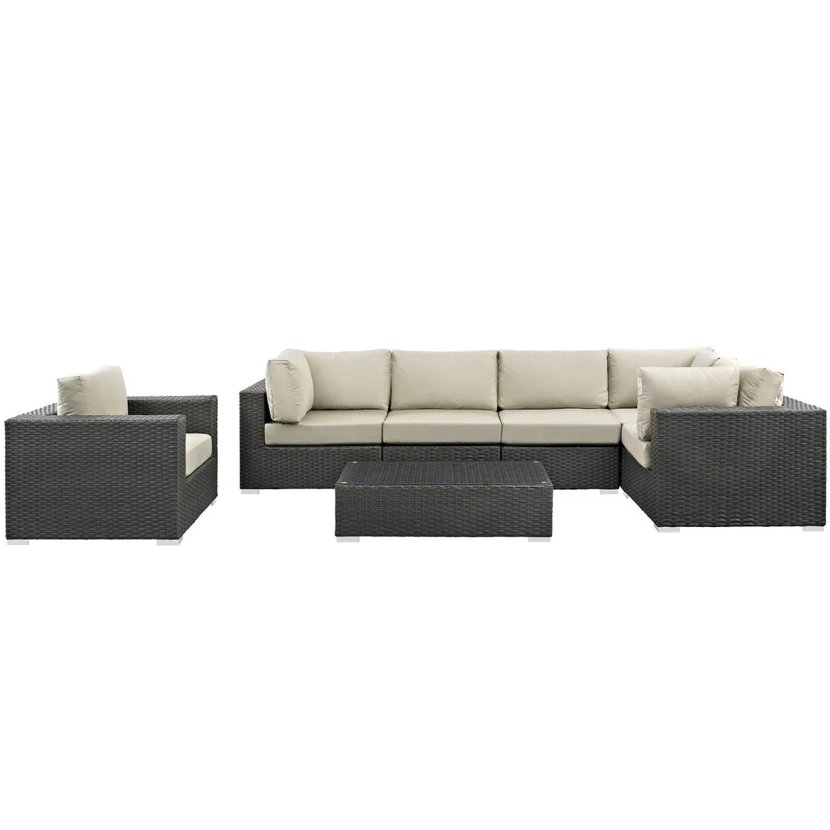 7-Piece Outdoor Woven Patio Sectional Set with Performance Cushions - Image 7