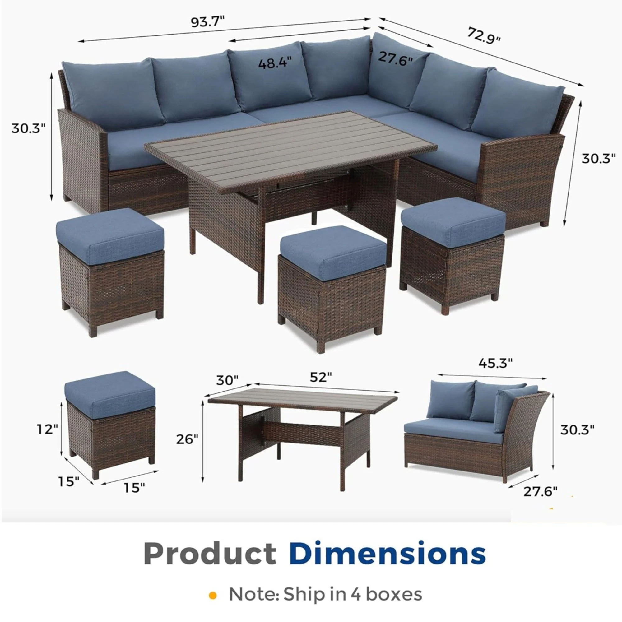 7 Piece Patio Dining Set With Cushions, Modular Sectional Sofa & Storage Table - Image 10
