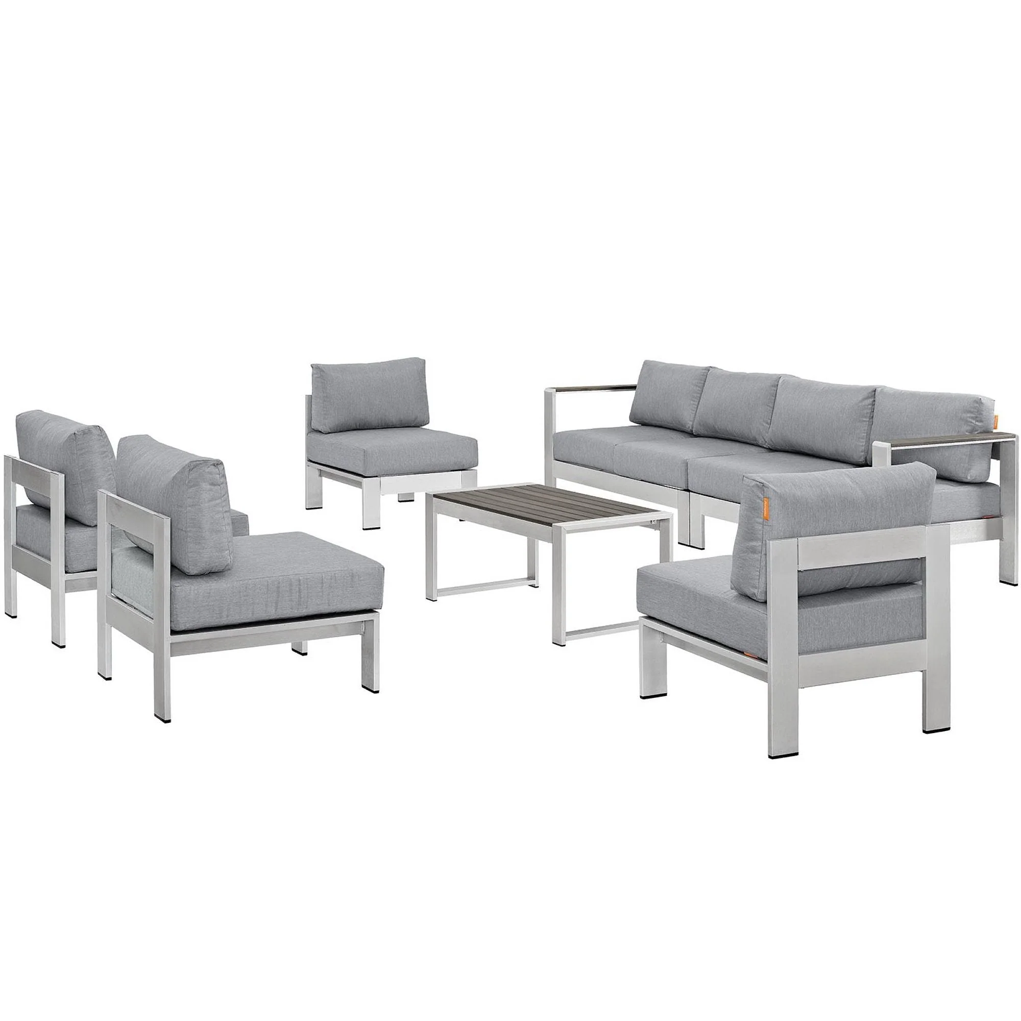 7-Piece Silver Gray Aluminum Outdoor Patio Sectional Sofa Set