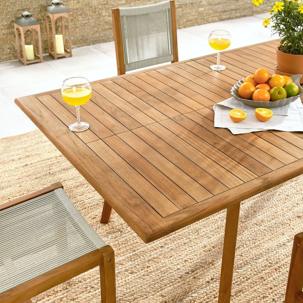 7-Piece Teak Wood and Rope Outdoor Dining Set with Armless Chairs for Patio and Garden - Image 14