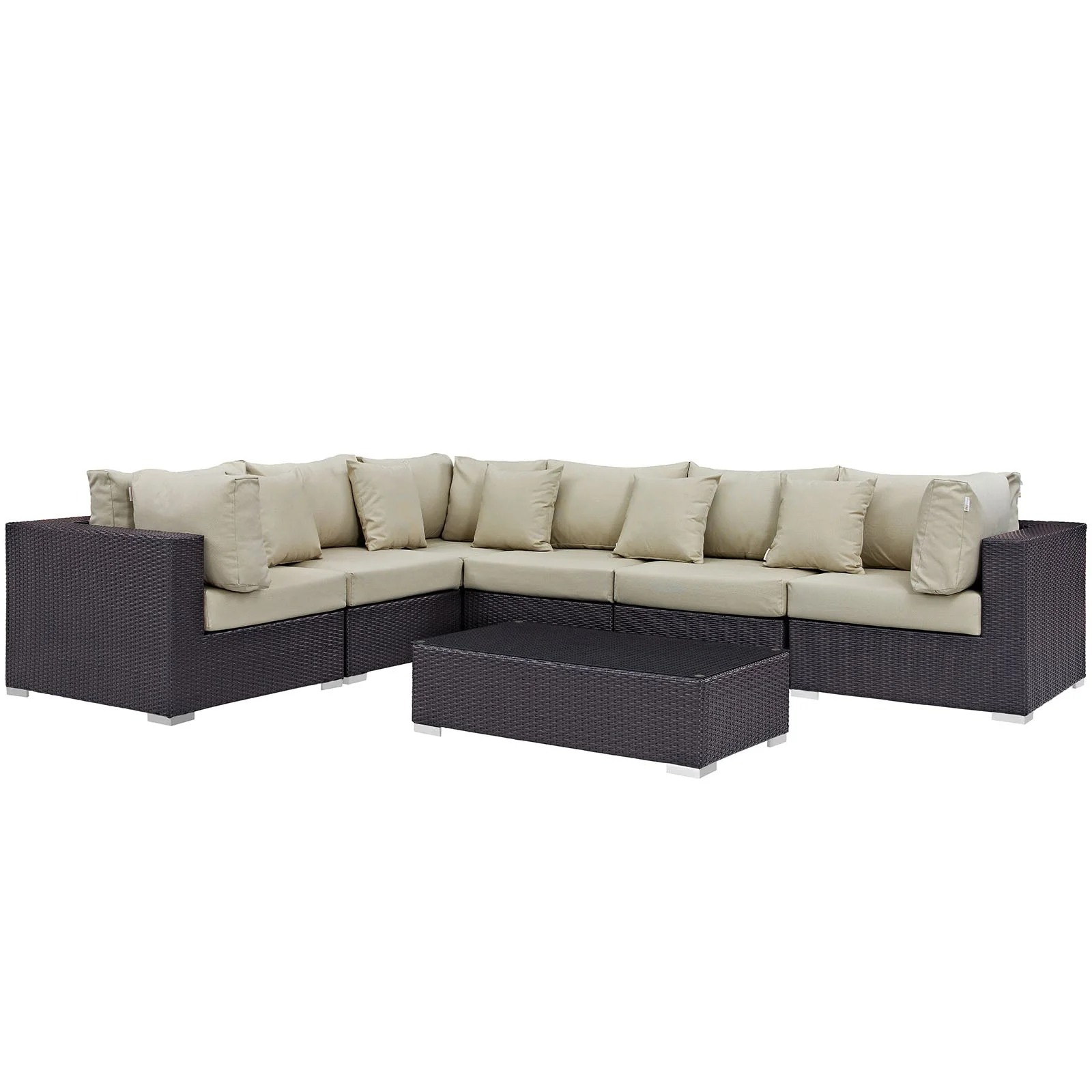 7-Piece Wicker Rattan Patio Sectional Sofa Set for Outdoor Seating with Cushions