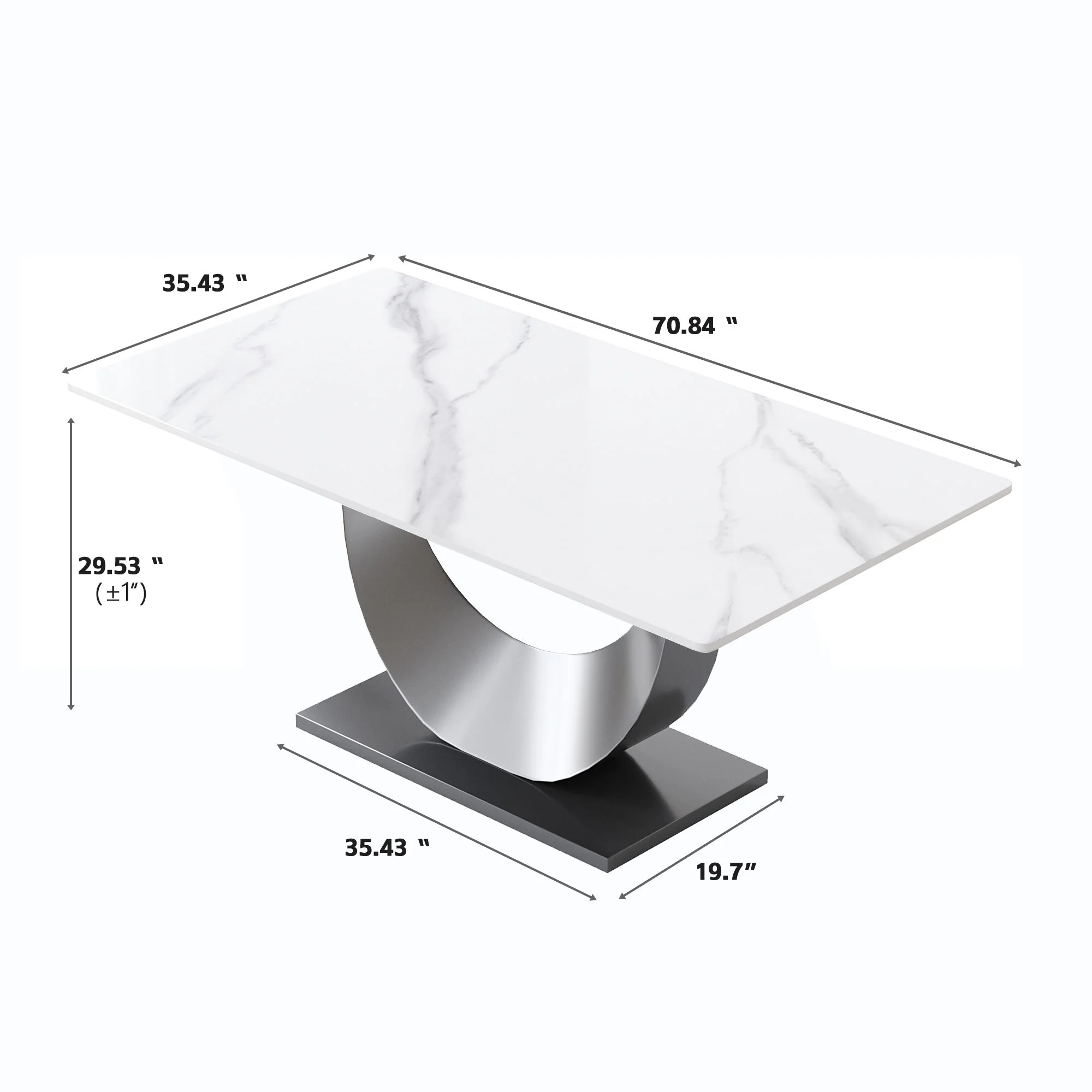 70.87" Modern Artificial Stone Crescent-Shaped Metal Legs, Can Accommodate 6-8 People - White / Black - Image 5