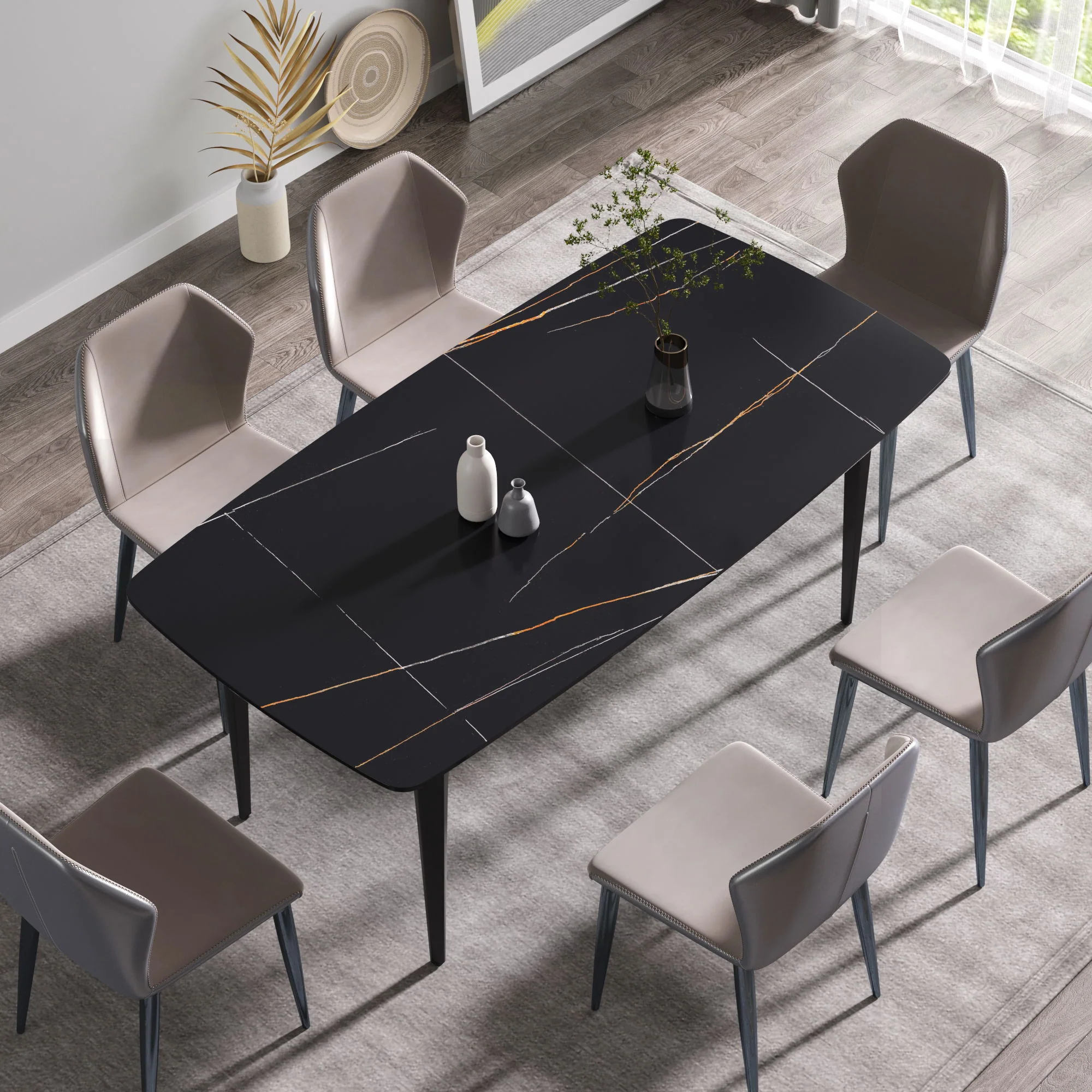 70.87" Modern Artificial Stone Curved Metal Leg Dining Table, Can Accommodate 6-8 People - Image 7