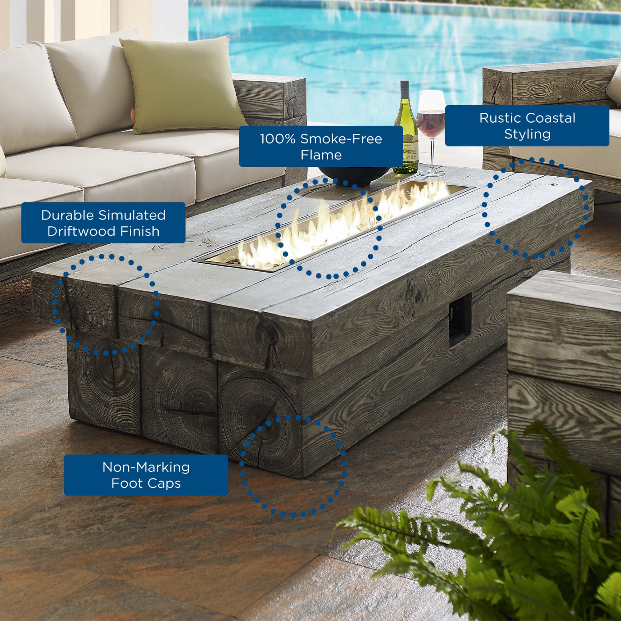 70" Light Gray Rectangular Outdoor Patio Fire Pit Table - Image 6