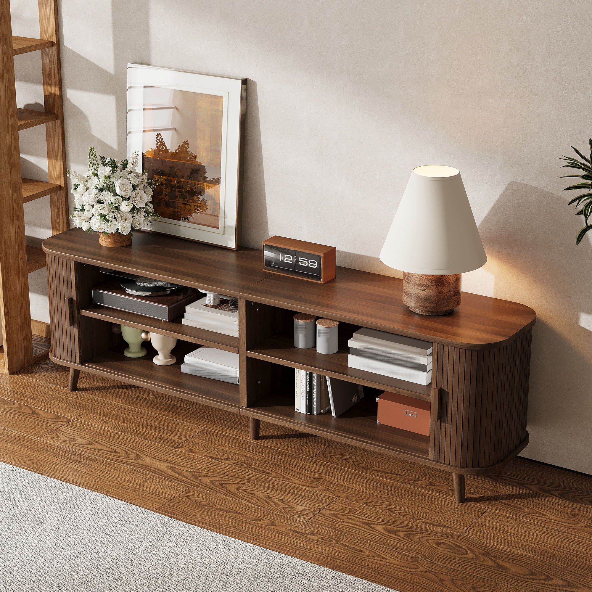 70" TV Stand, Media Center With Ample Storage - Dark Brown - Image 4