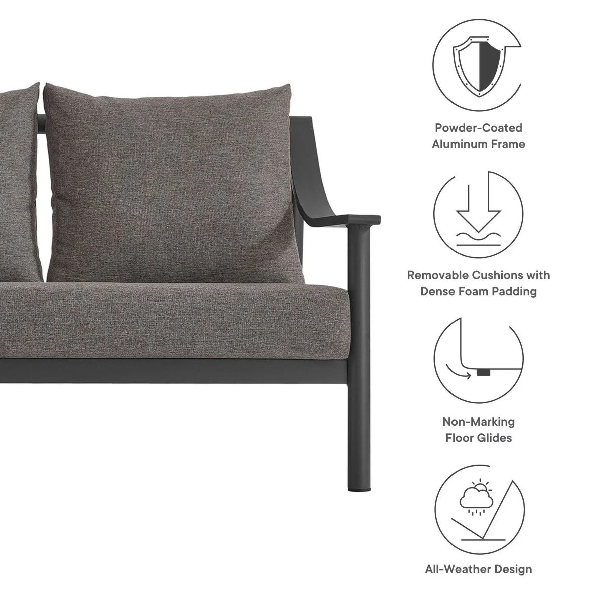 71" Carbon Graphite Terrace Outdoor Patio Aluminum Sofa - Image 2