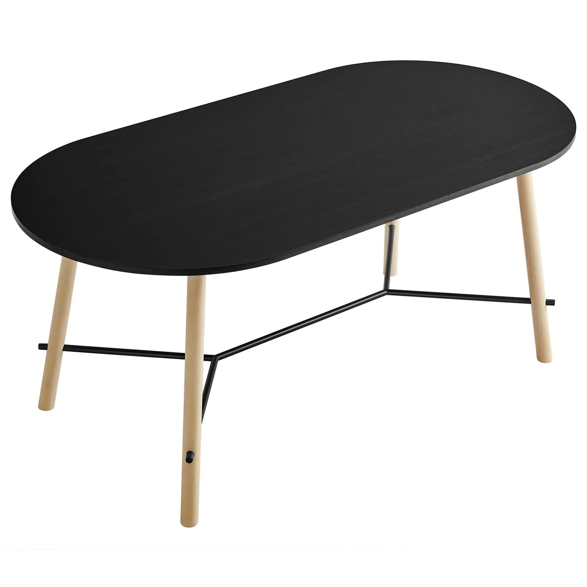 71 Inch Black Oak Oval Wood Grain Dining Table - Image 4