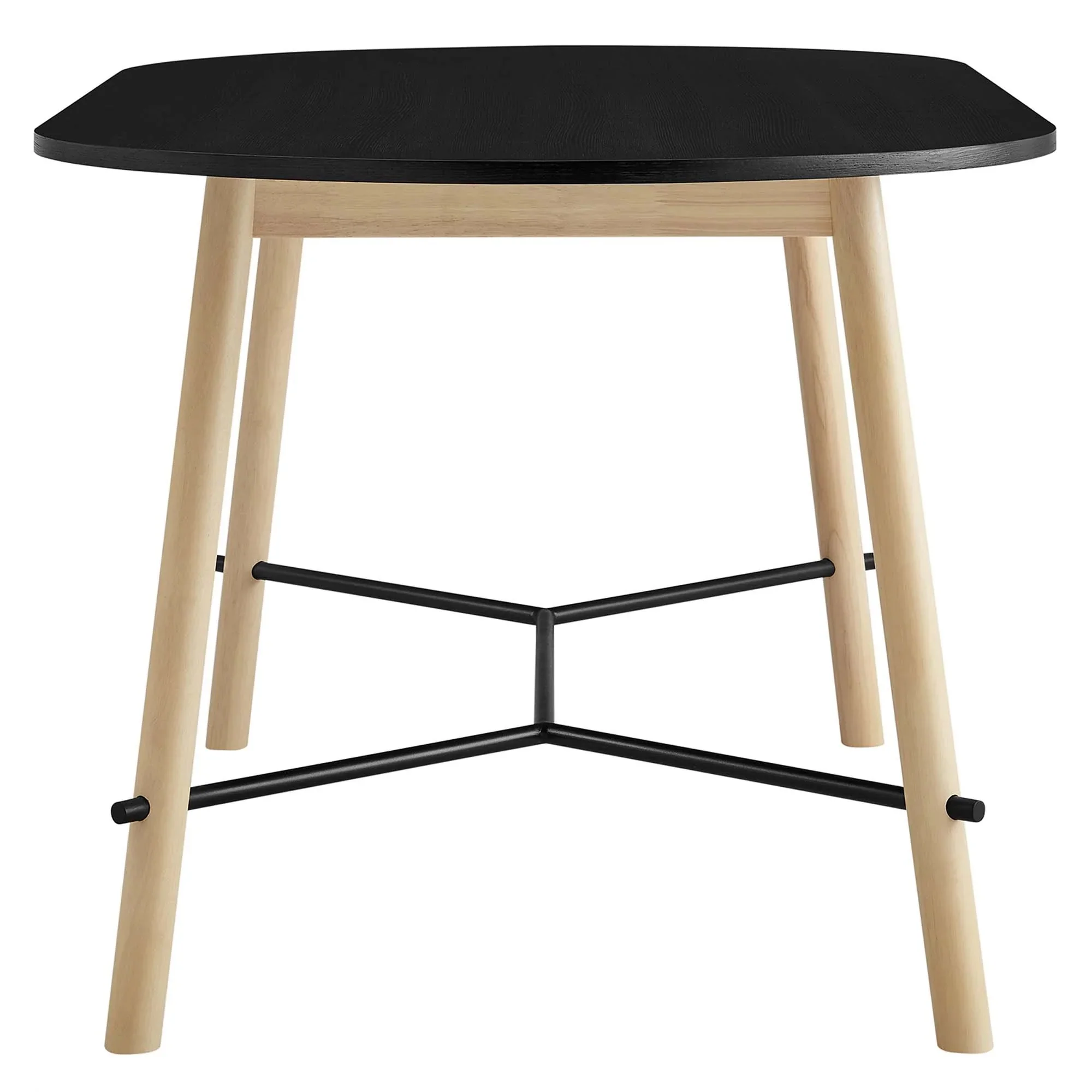 71 Inch Black Oak Oval Wood Grain Dining Table - Image 5