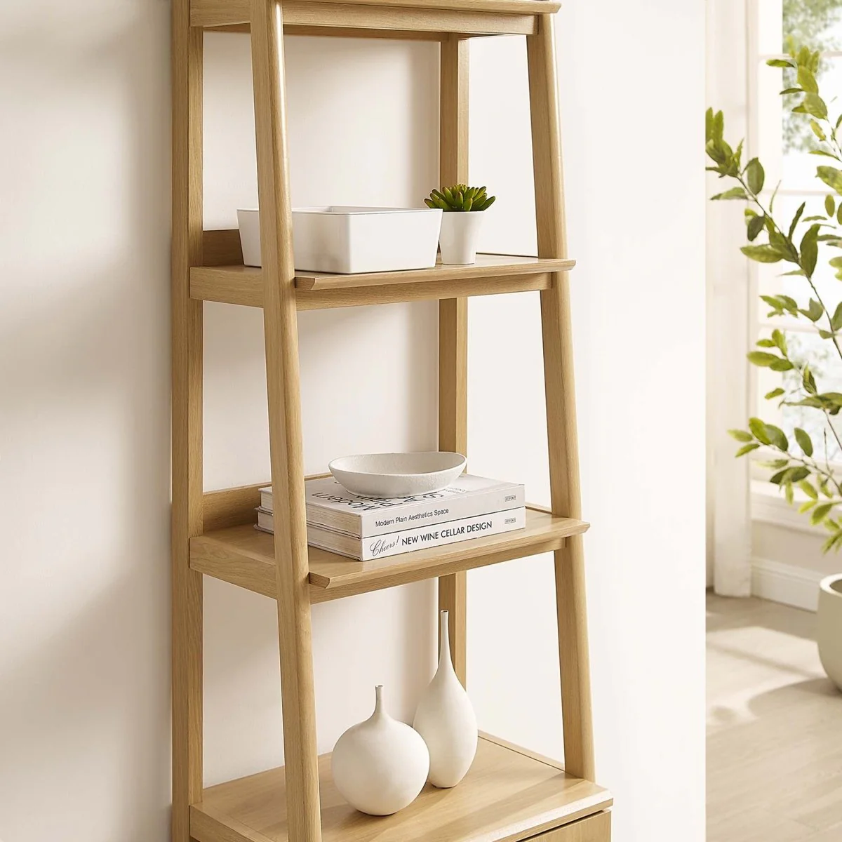 71" Slim Tiered Display Bookshelf with Concealed Storage - Image 3