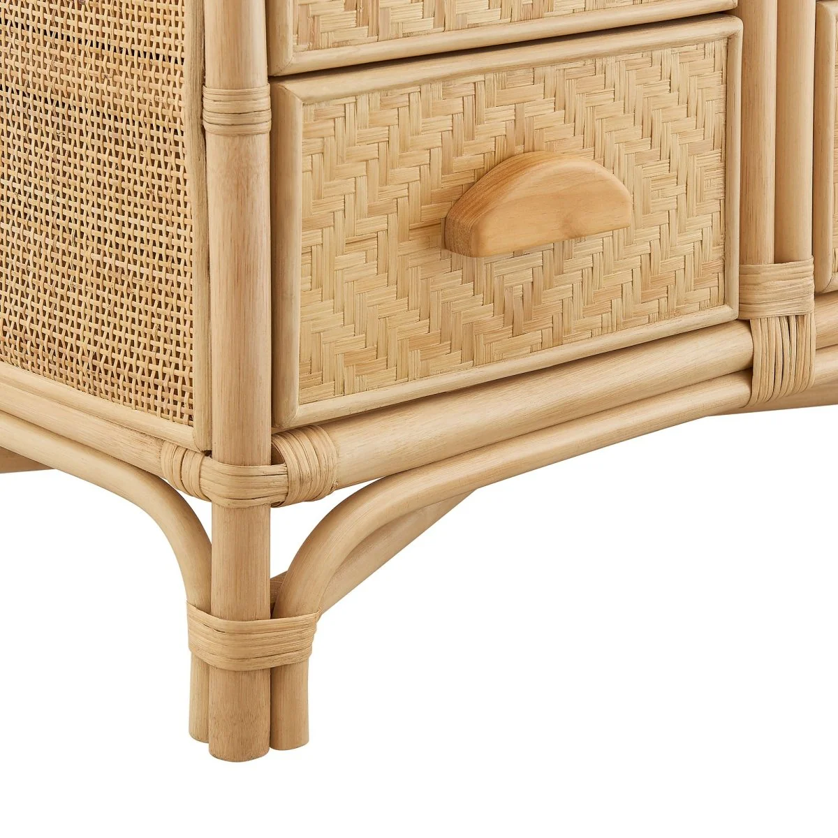 71" Tall Arched Natural Rattan Bookshelf with 6 Storage Drawers - Image 6