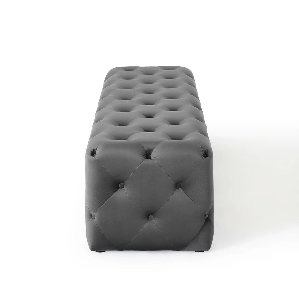 72 Inch Luxurious Tufted Button Performance Velvet Bench in Gray - Image 3