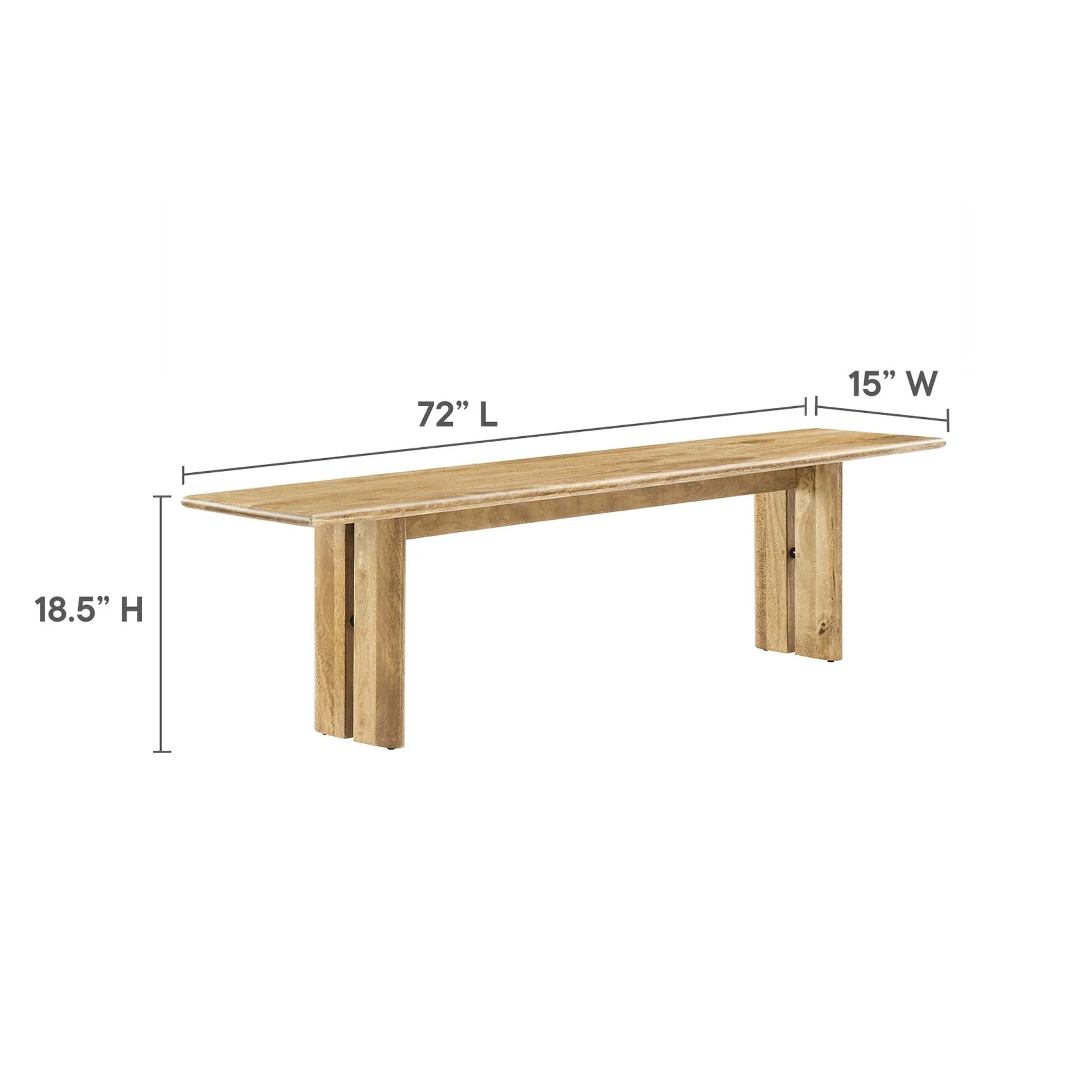 72 Inch Solid Mango Wood Dining Bench with Modern Farmhouse Design - Image 11