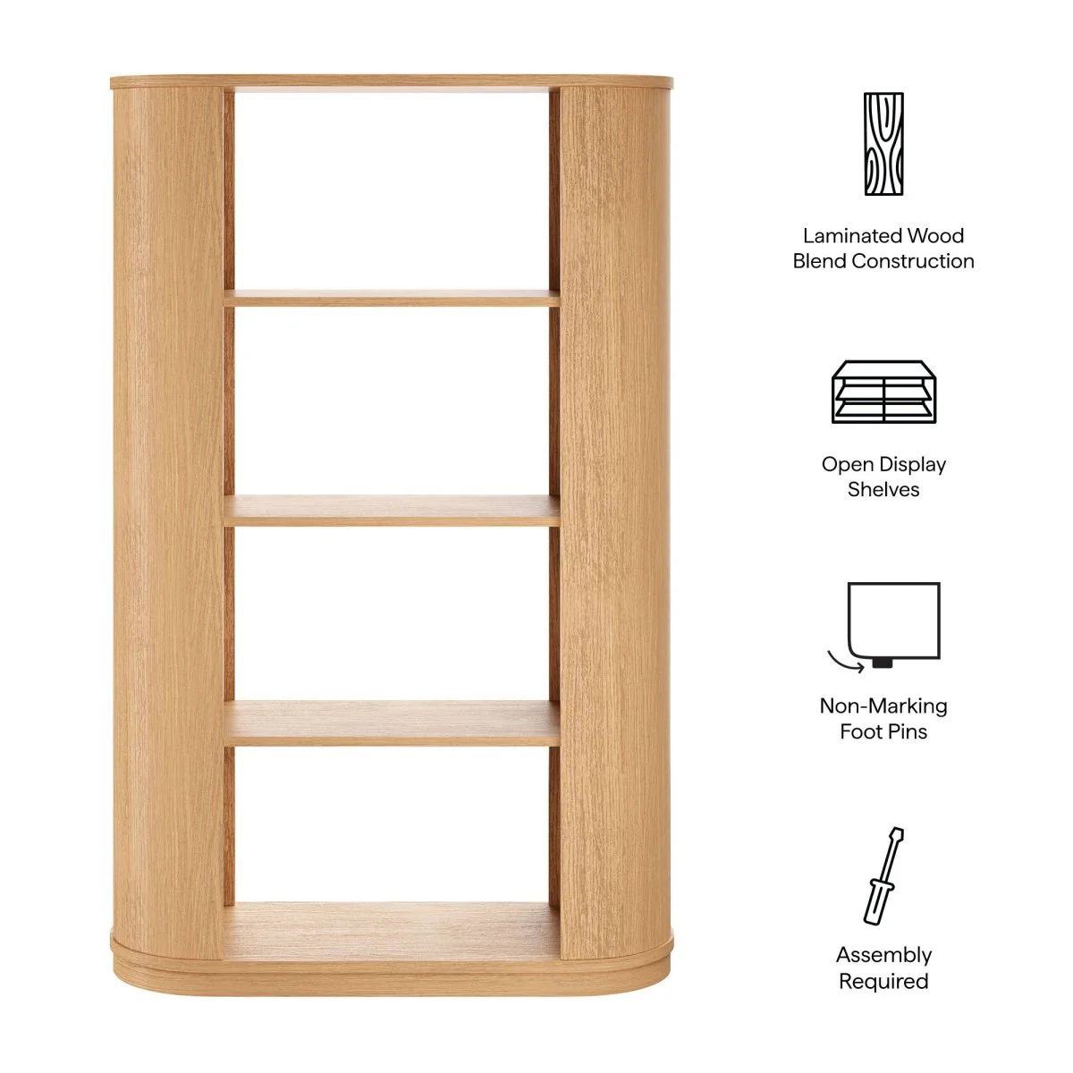 74" Curved Four-Tier Wood Display Bookshelf in Natural - Image 2