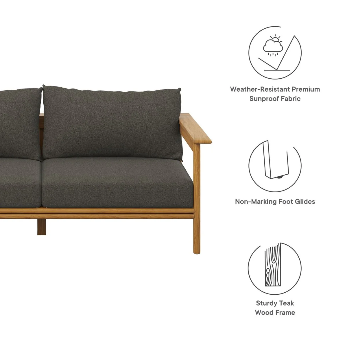 74" Natural Teak Wood Outdoor Patio Sofa with Cushions and Solid Teak Frame - Image 2