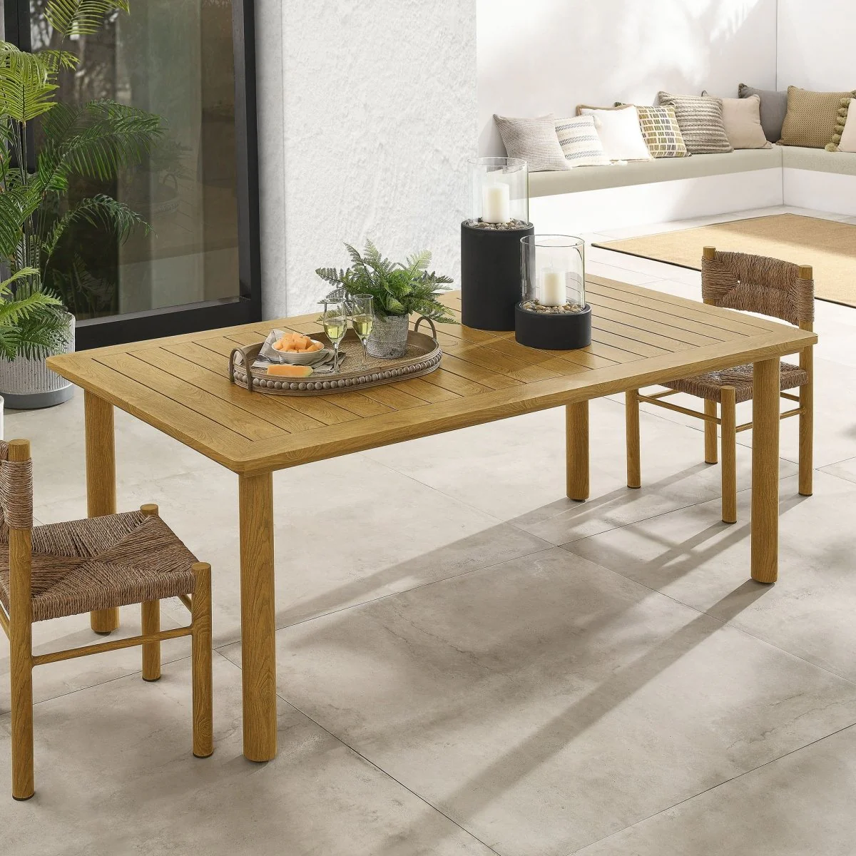76" Aluminum Outdoor Dining Table with Wood Grain Finish - Durable Weather-Resistant Design - Image 18