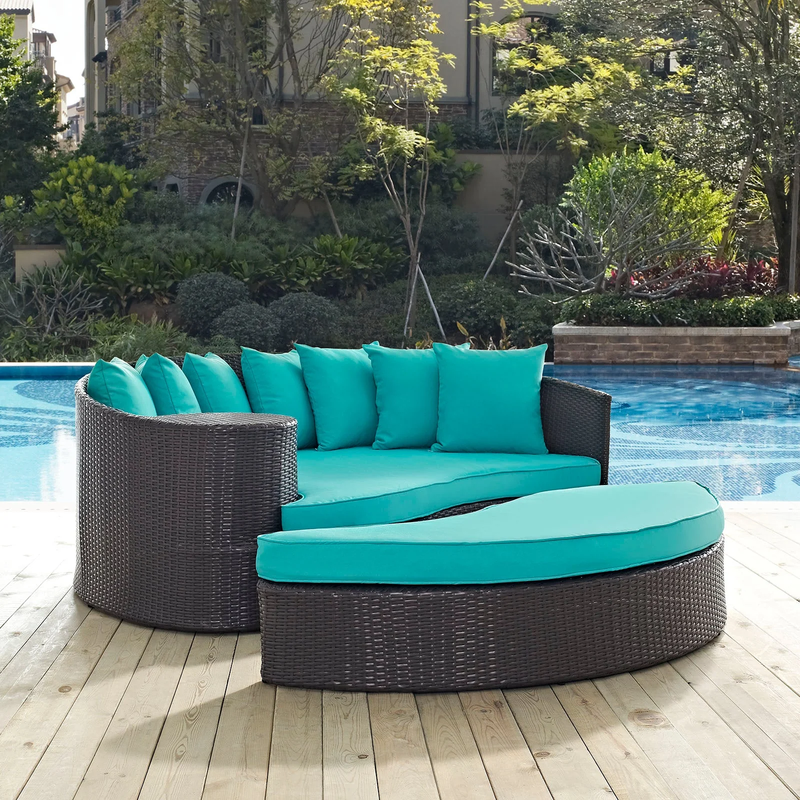 76" Outdoor Rattan Daybed with Ottoman, Weather-Resistant Patio Daybed Lounger - Image 8