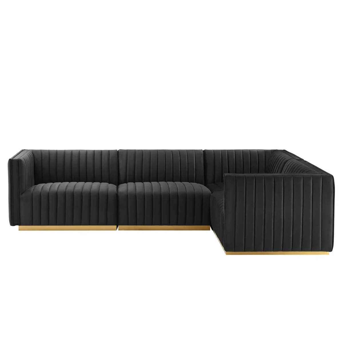 78 Channel Tufted Performance Velvet 4-Piece L-Shaped Sectional in Black - Image 7