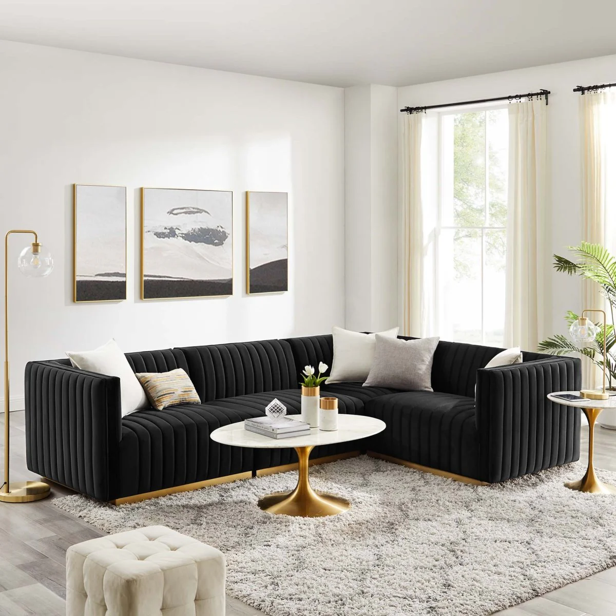 78 Channel Tufted Performance Velvet 4-Piece L-Shaped Sectional in Black - Image 8