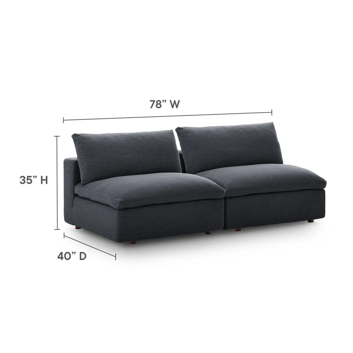 78 Inch Down Filled Overstuffed 2-Piece Armless Sectional Loveseat - Image 8