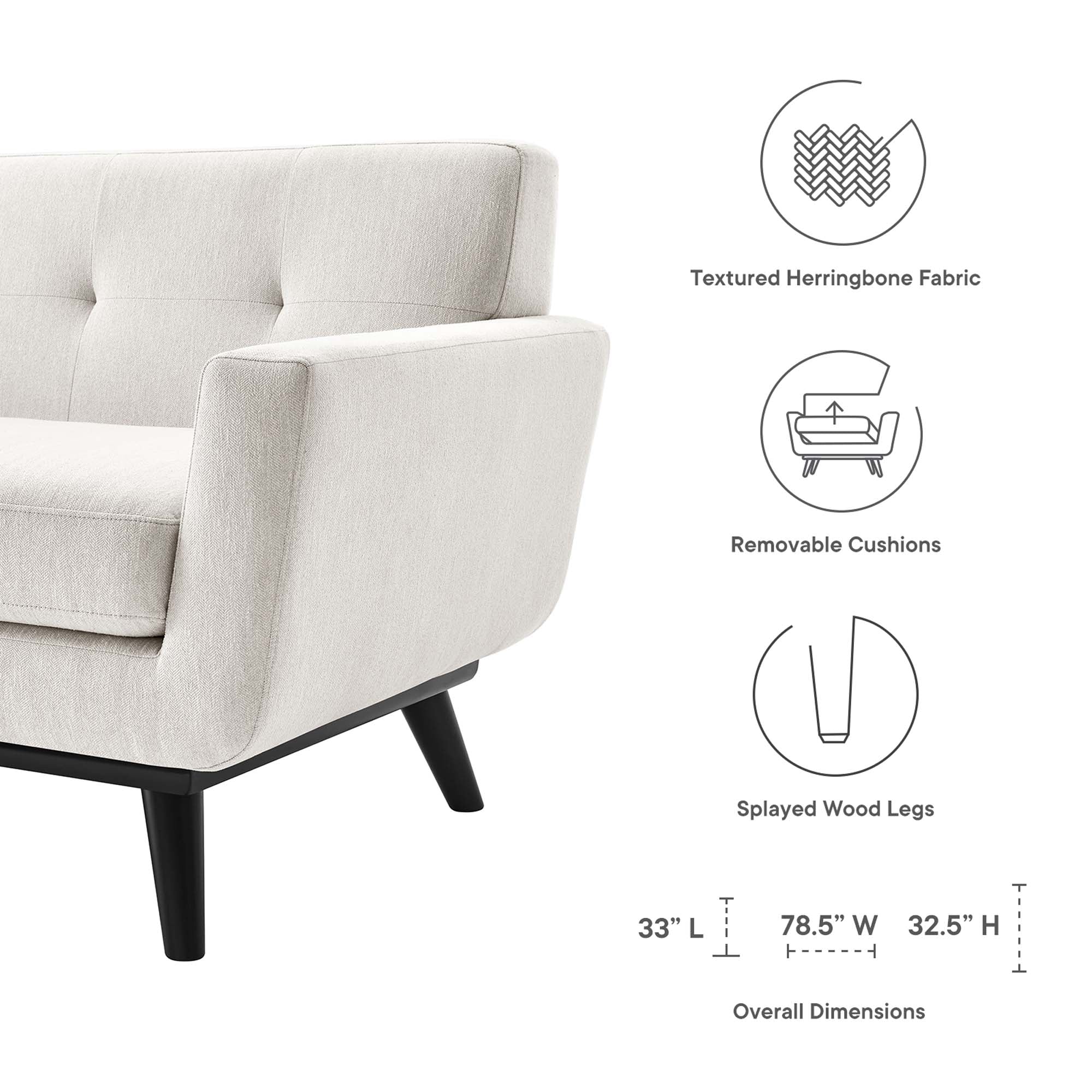 78 Inch Mid-Century Modern Herringbone Fabric Loveseat - Image 15