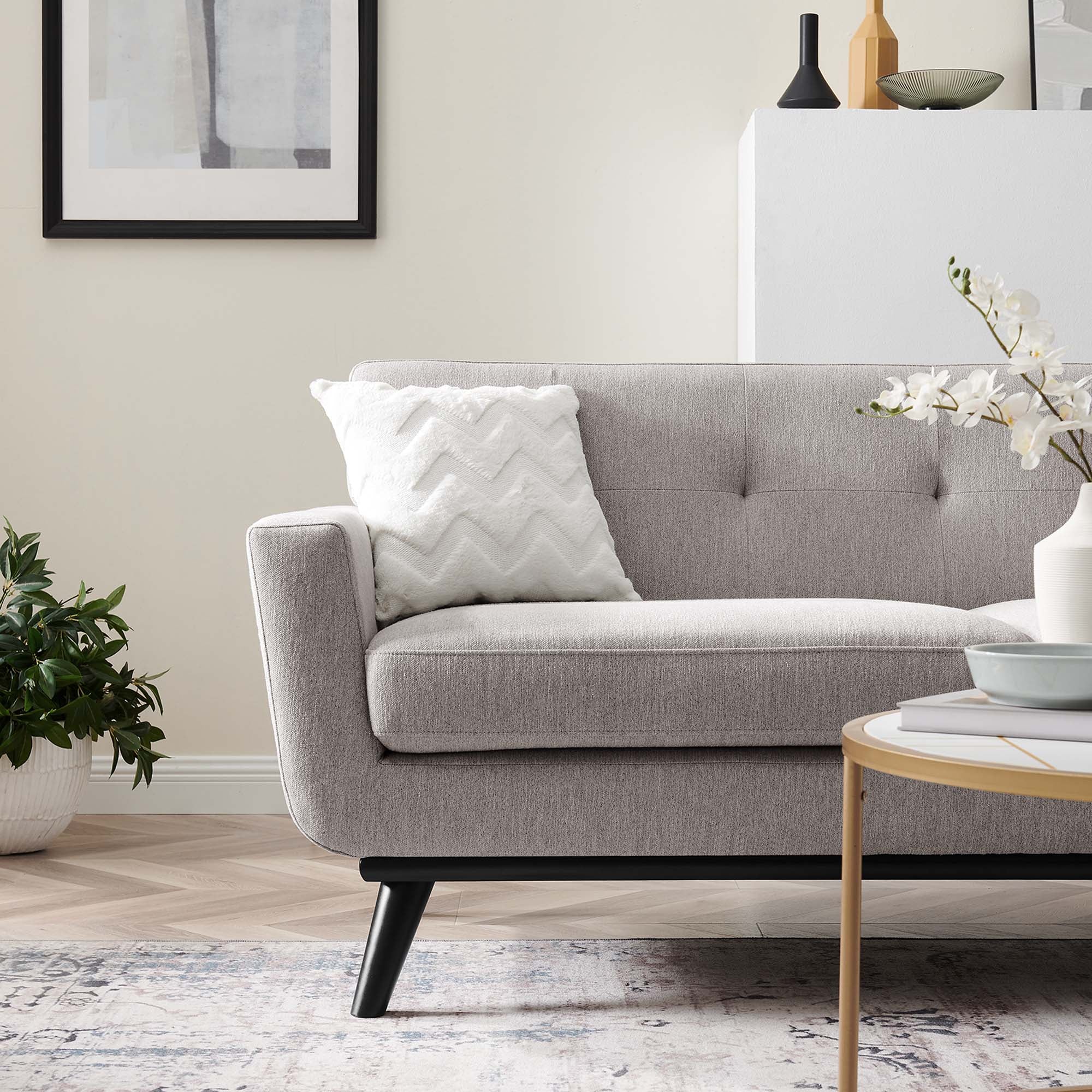78 Inch Mid-Century Modern Herringbone Fabric Loveseat - Image 21
