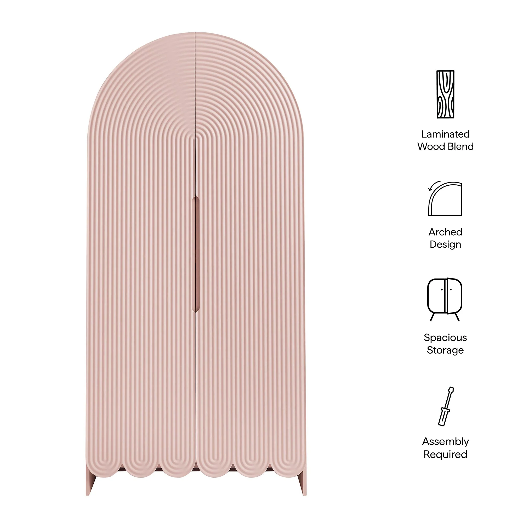 78 Inch Tall Arched Storage Cabinet with Fluted and Scalloped Doors - Image 16