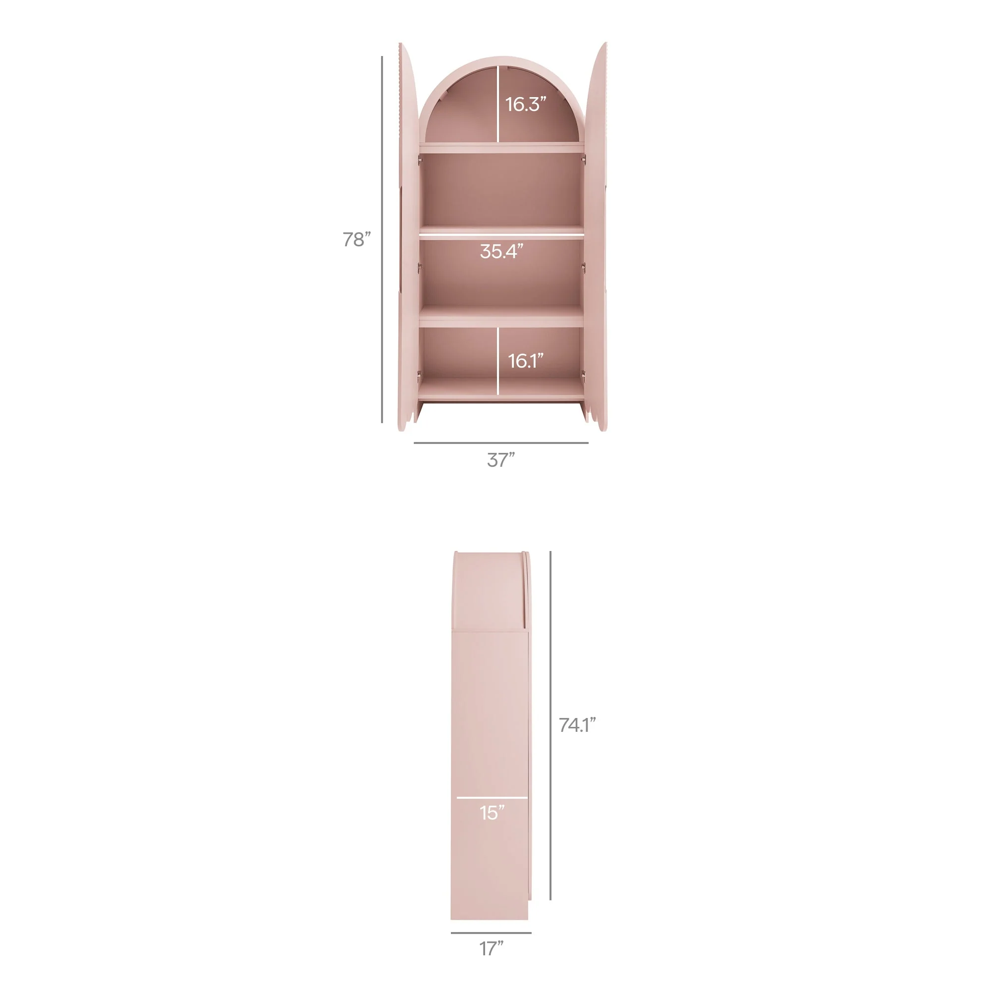 78 Inch Tall Arched Storage Cabinet with Fluted and Scalloped Doors - Image 17