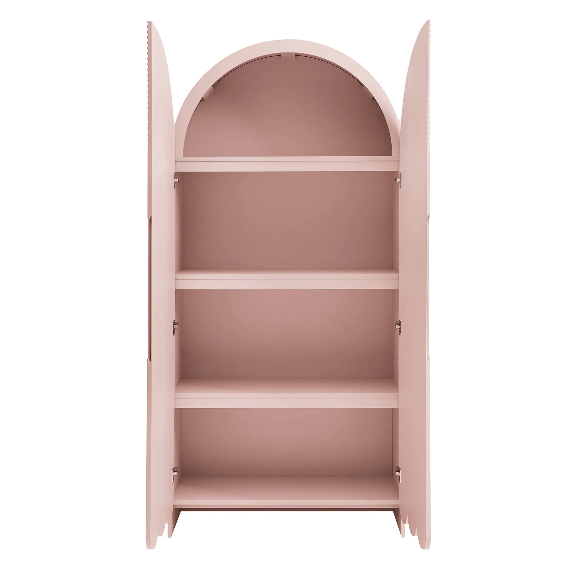 78 Inch Tall Arched Storage Cabinet with Fluted and Scalloped Doors - Image 19