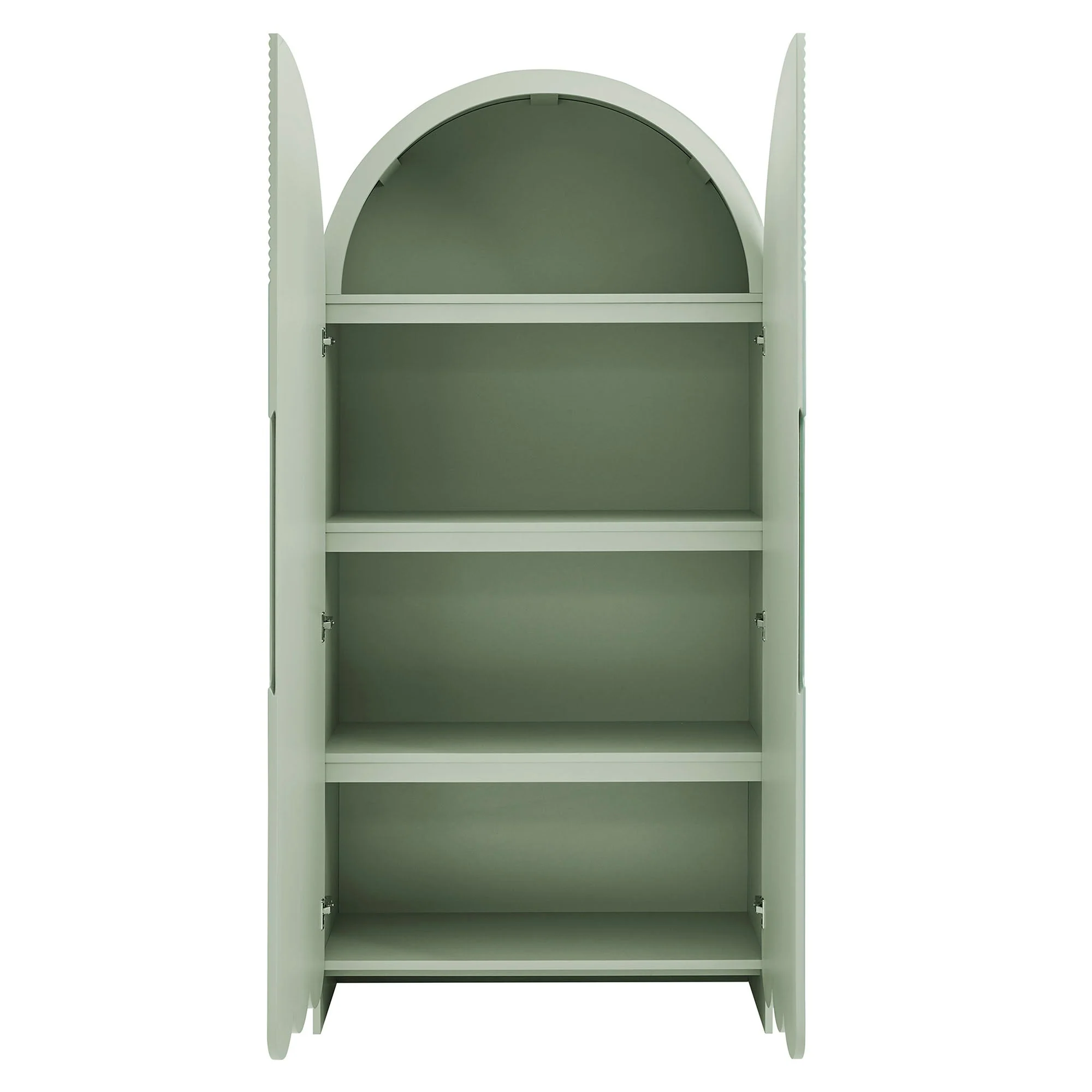 78 Inch Tall Arched Storage Cabinet with Fluted and Scalloped Doors - Image 5