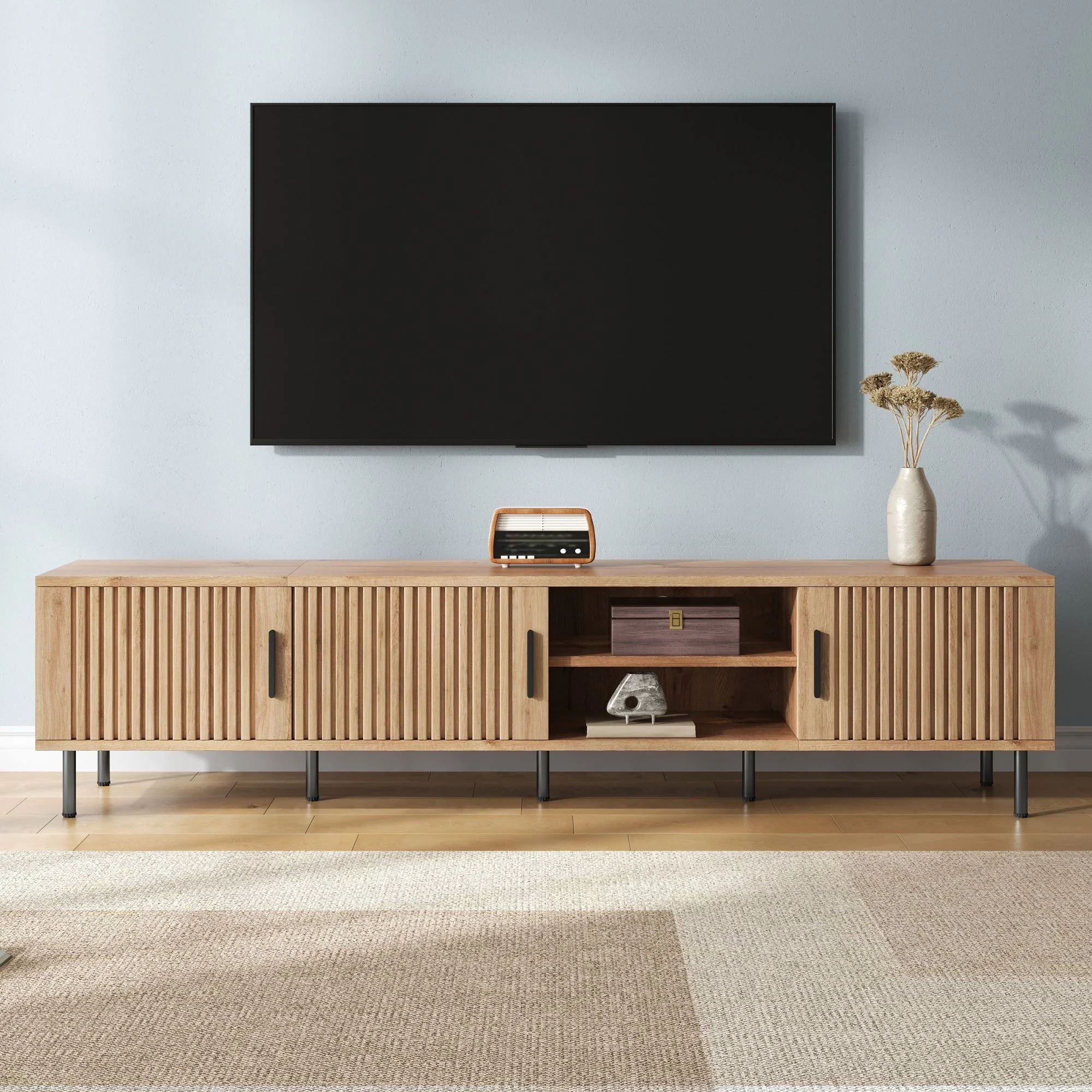 78" TV Stand For TVs Up To 85" With Closed Storage, Living Room Entertainment Center - Natural Wood - Image 7