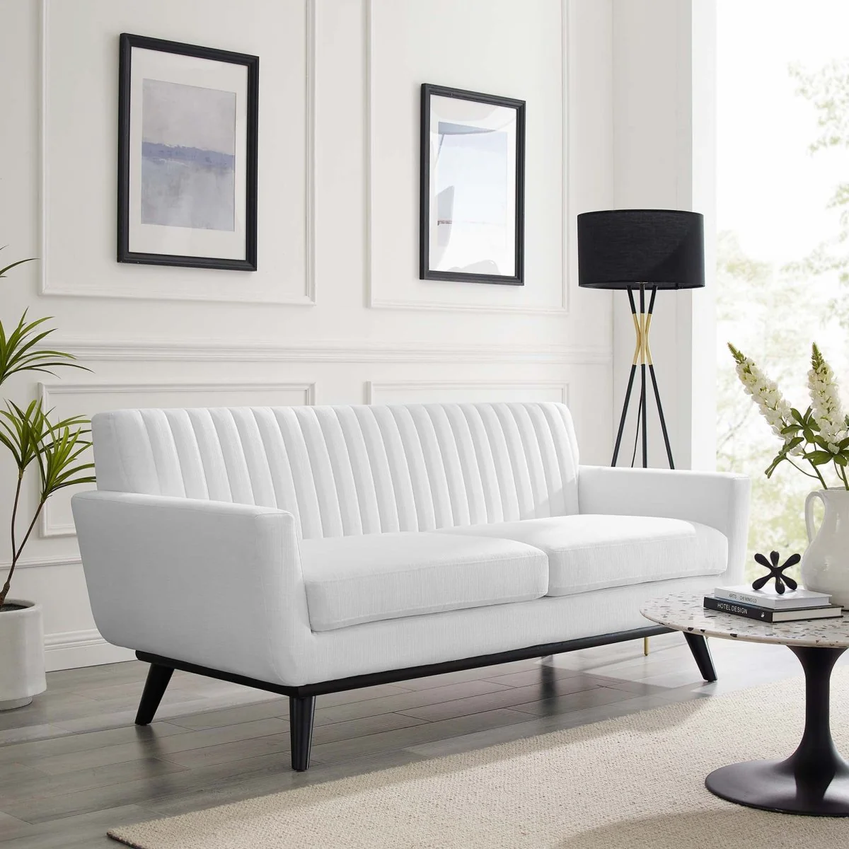 79 Inch Channel Tufted Upholstered Fabric Loveseat - Image 5