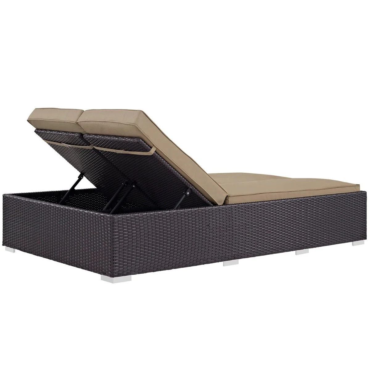 79" Outdoor Double Rattan Chaise Lounge with Adjustable Recline and Cushions - Image 5