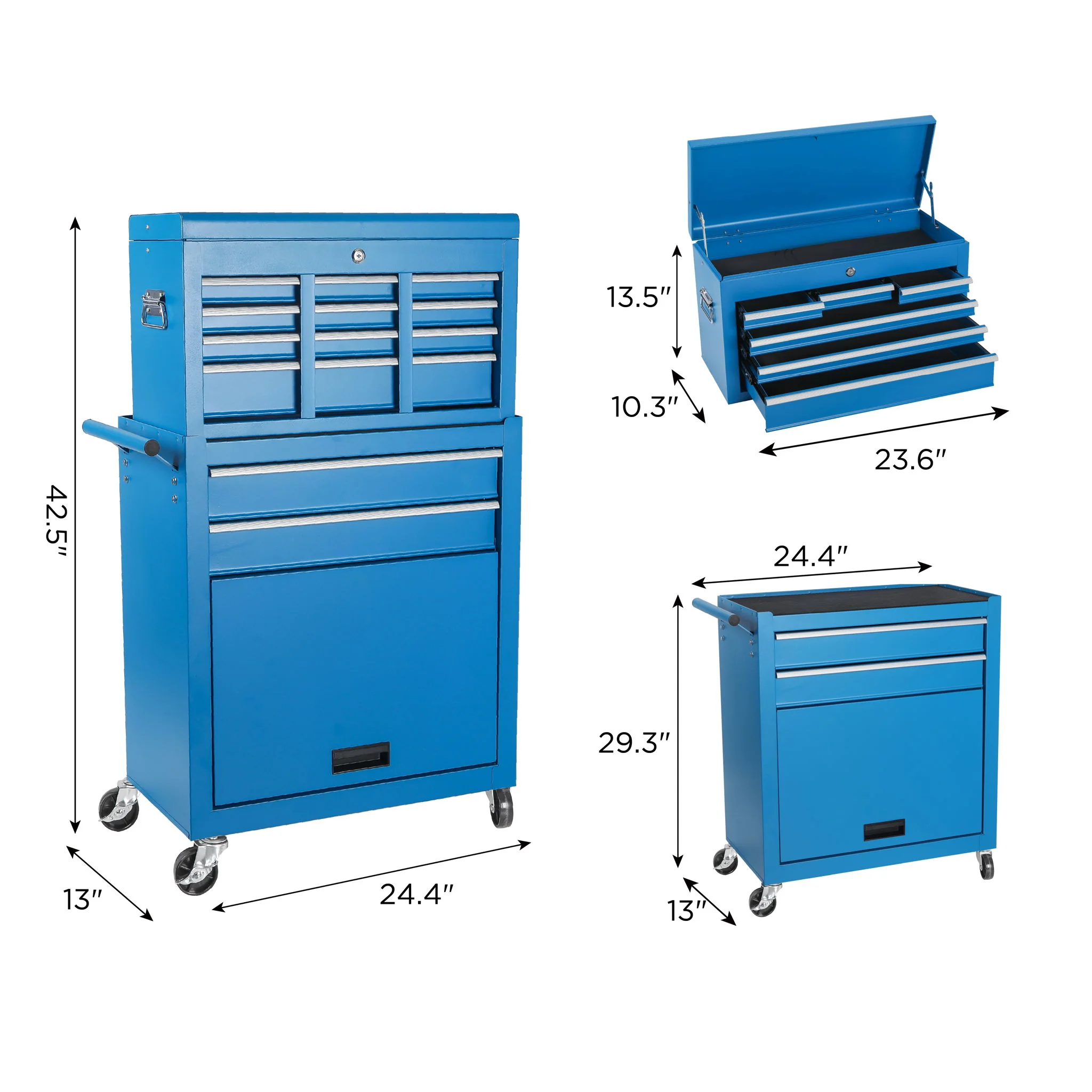 8 Drawer Rolling Tool Chest With 2 In 1 Detachable Top Box, Lockable Wheels - Image 8