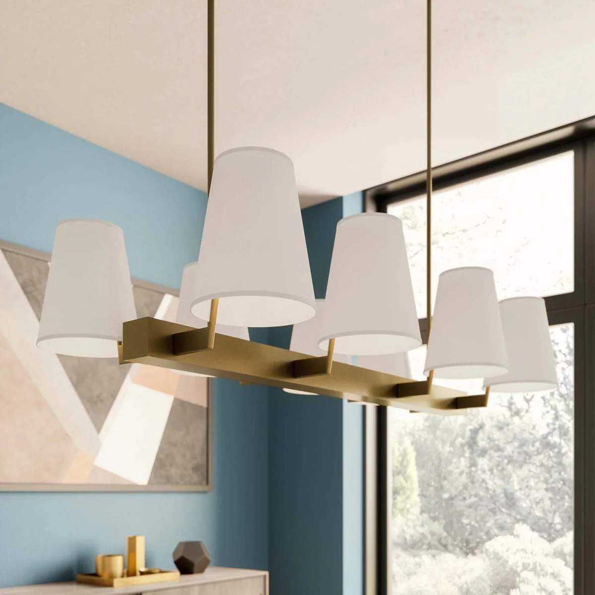 8-Light Modern Fabric Shade Chandelier for Dining Room and Living Room Lighting - Image 5