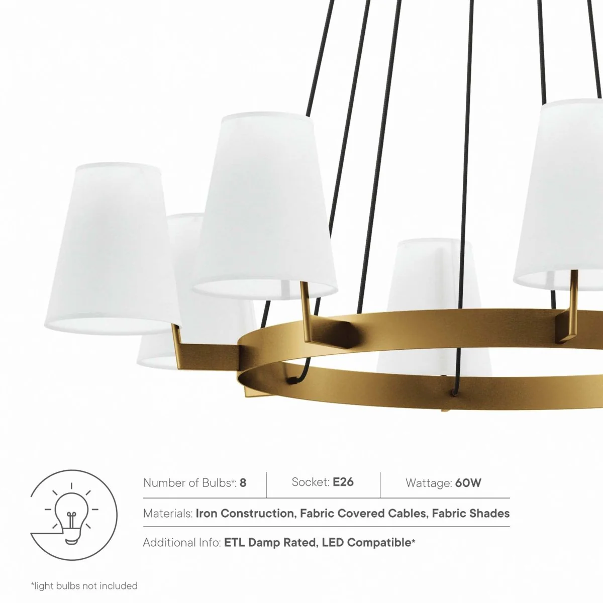 8-Light Surround Fabric Shade Chandelier – Classic Surround Design for Dining & Living - Image 3