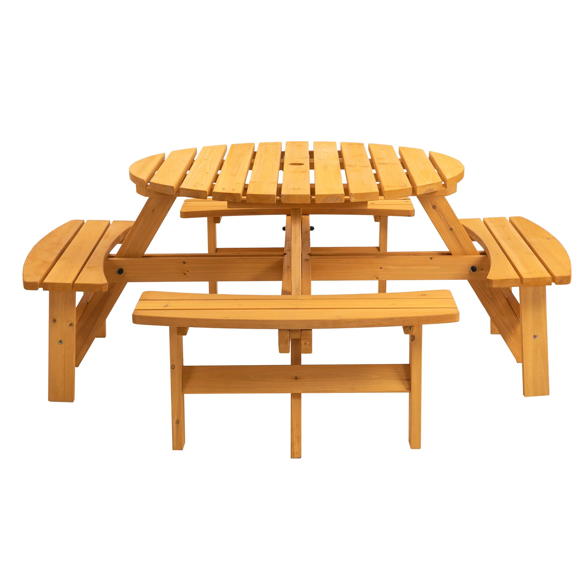 8 Person Wooden Picnic Table, Outdoor Camping Dining Table With Seat, Garden, Diy With 4 Built-In Benches, 2220Lb Capacity - Image 2