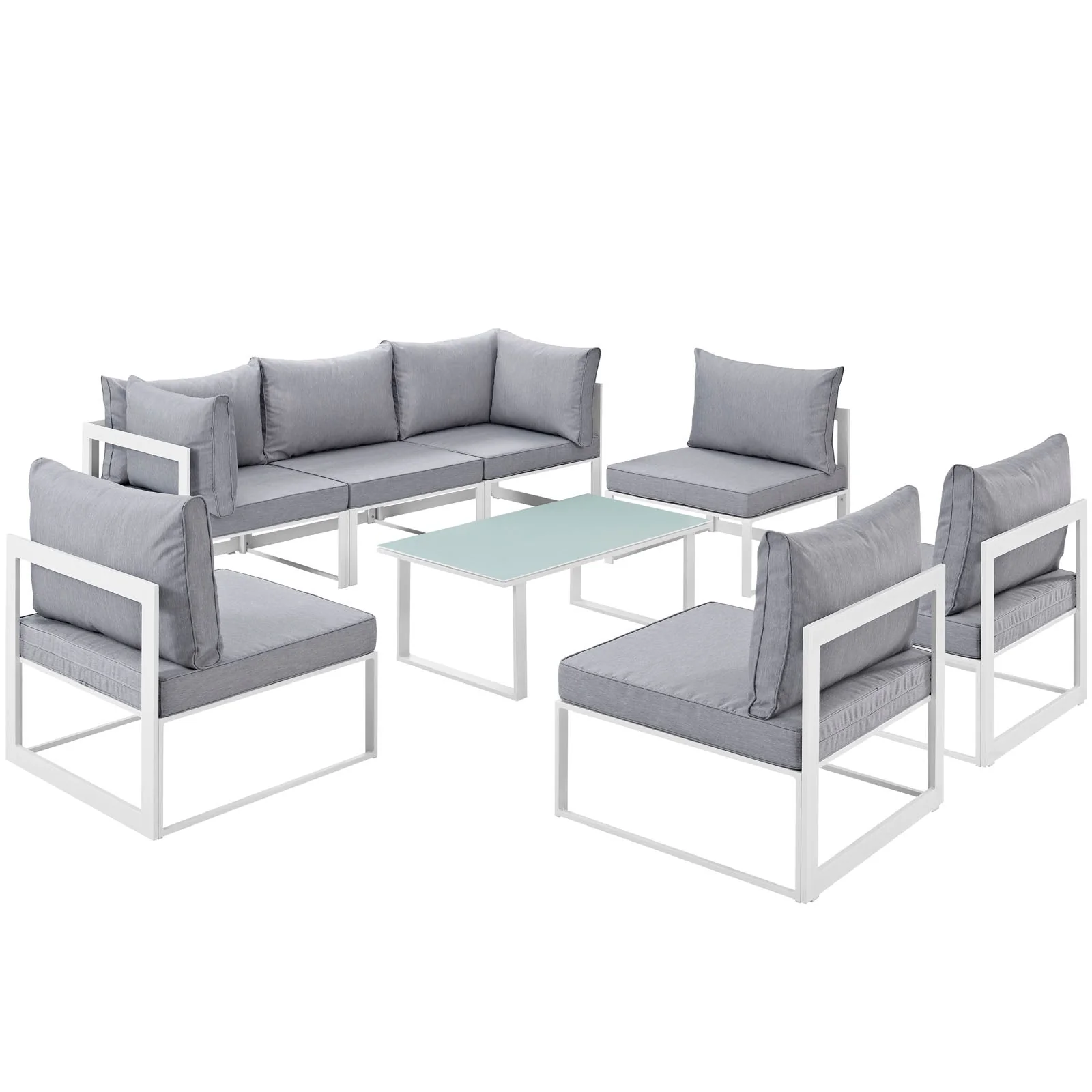 8-Piece White & Gray Outdoor Patio Sectional Sofa Set - Image 3