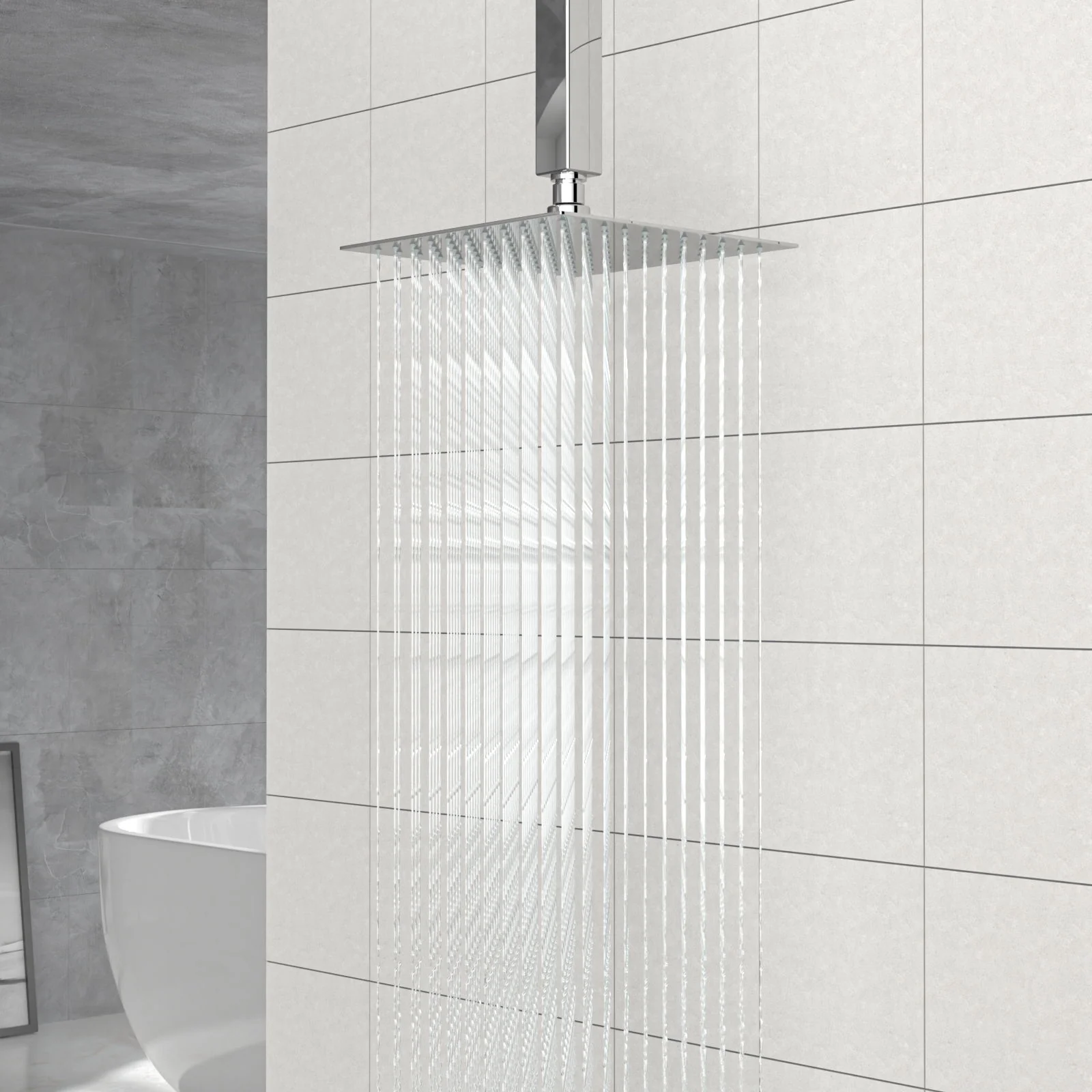8" Square Rain Shower Head, Ceiling / Wall Mount Stainless Steel Bath Fixture - Image 18