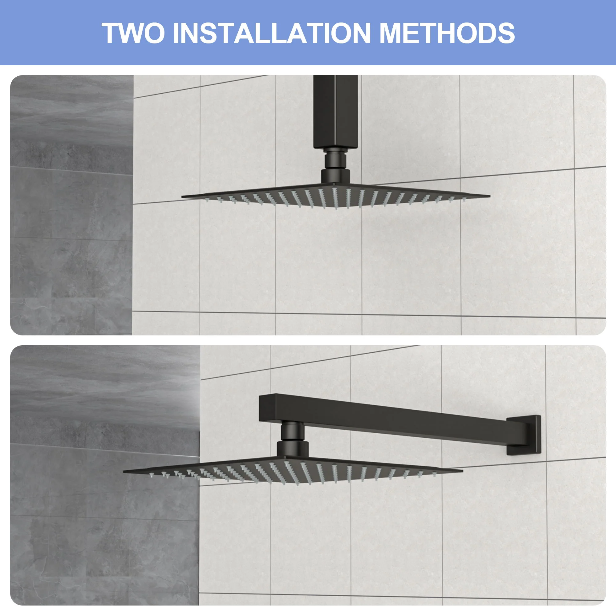 8" Square Rain Shower Head, Ceiling / Wall Mount Stainless Steel Bath Fixture - Image 5