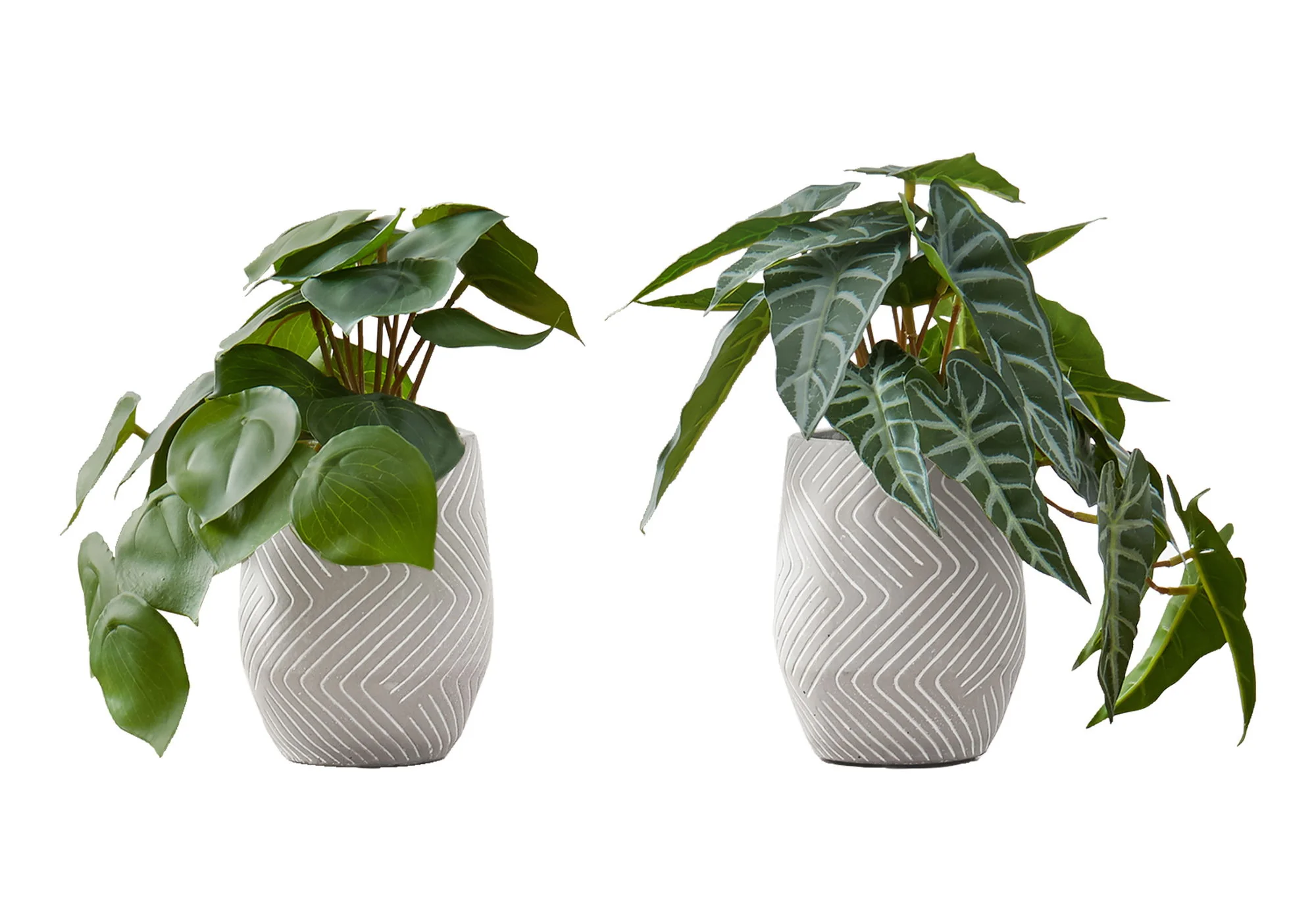 8" Tall, Artificial Plant, Alocasia, Indoor, Faux, Fake, Table, Greenery, Potted, Decorative (Set of 2) - Green / White - Image 5
