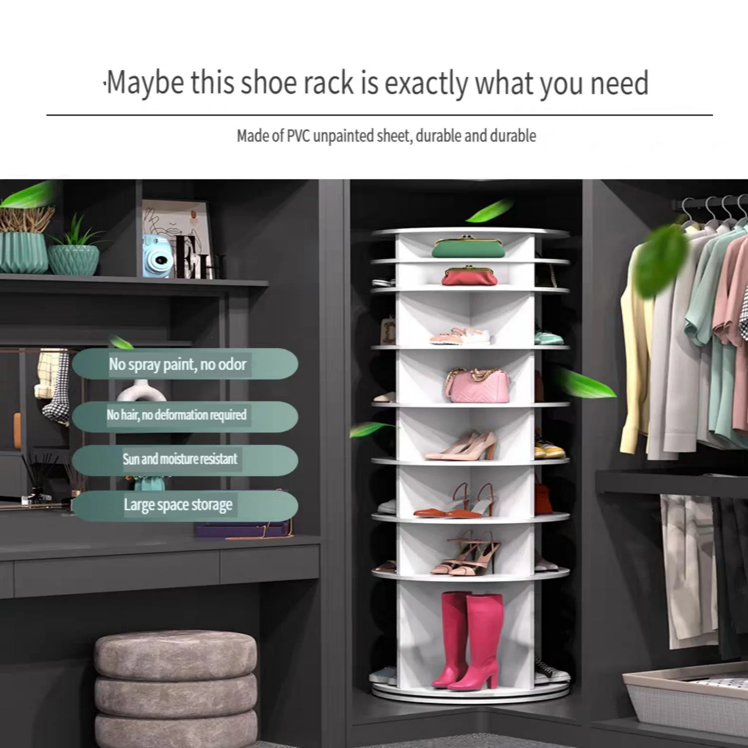 8 Tier Rotating Shoe Rack Tower, 360 Degree Spinning Shoe Organizer And Storage Carousel For Closet Or Entryway - White - Image 4