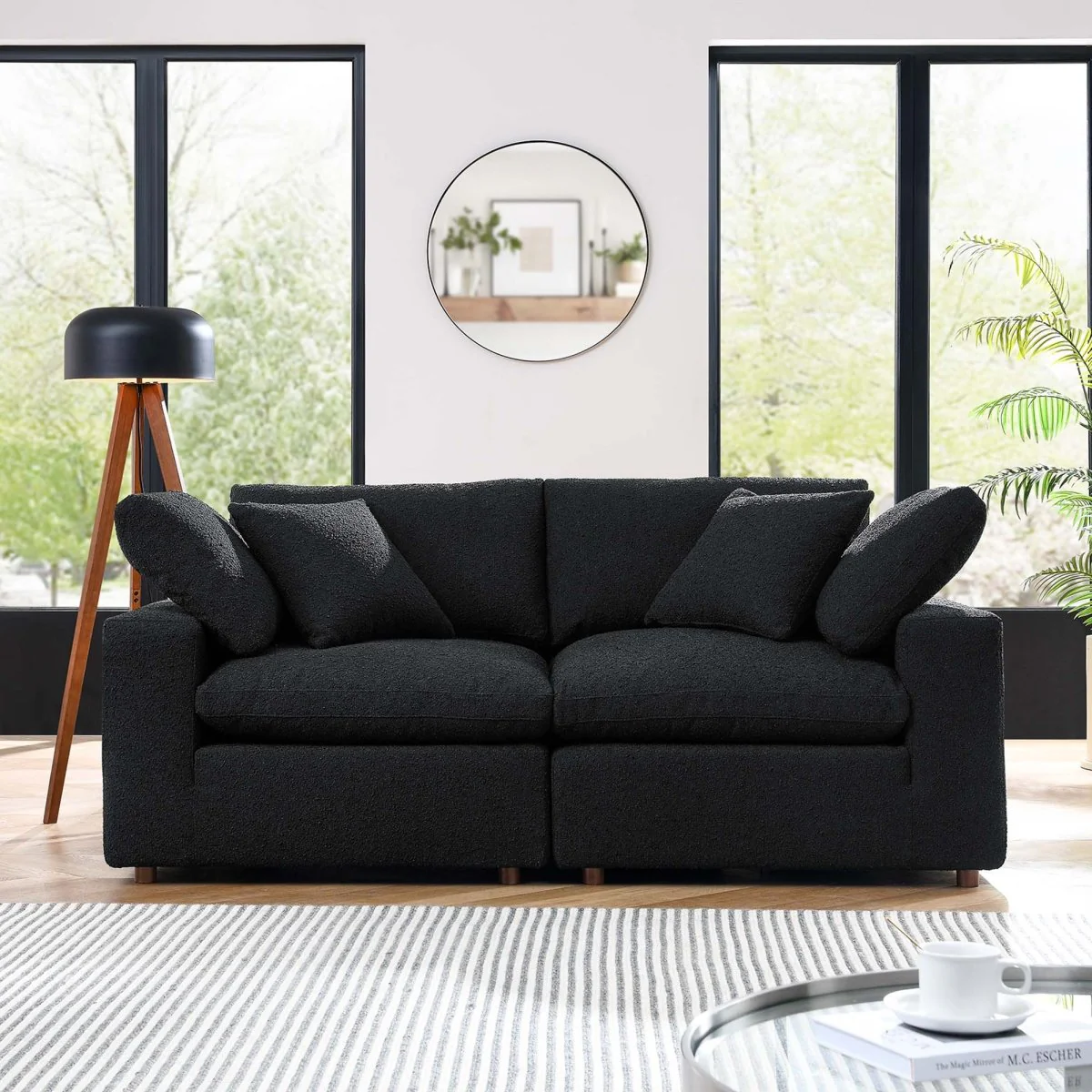 80 Inch Down Filled Overstuffed Boucle Fabric Loveseat - Image 10