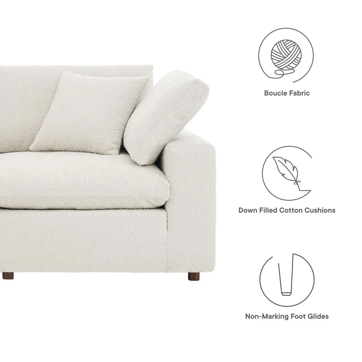 80 Inch Down Filled Overstuffed Boucle Fabric Loveseat - Image 2