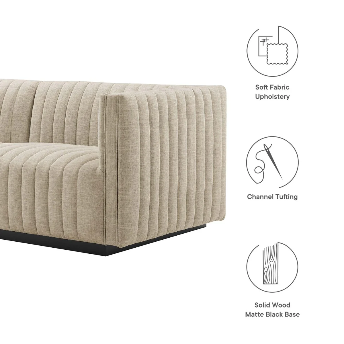 83 Inch Channel Tufted Fabric Modular Loveseat - Image 2