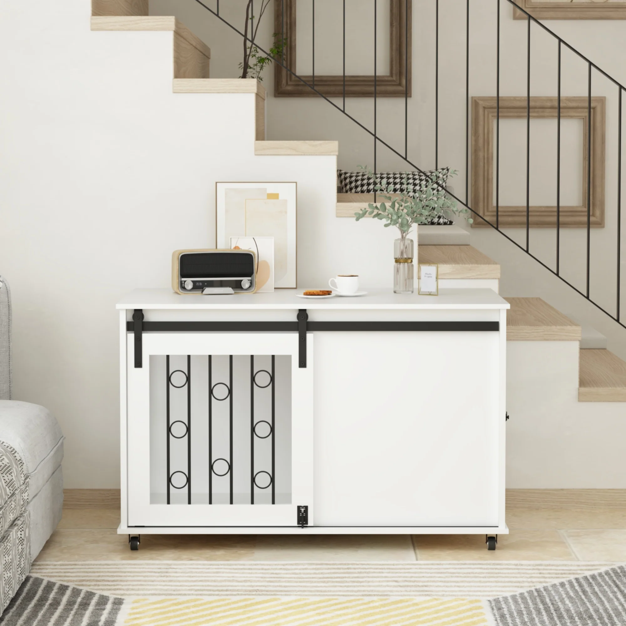 Aris 39-Inch Sliding Barn Door Dog Crate Furniture with Side Access - Image 9