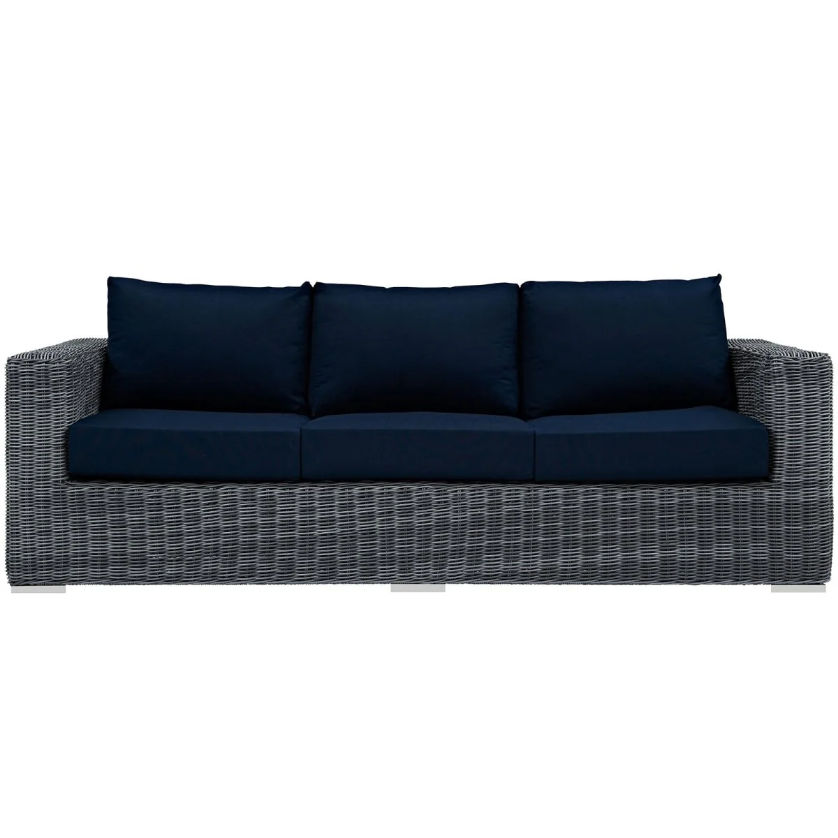 89" Two-Tone Wicker Outdoor Sofa – Canvas Cushions for Patio and Garden - Image 9
