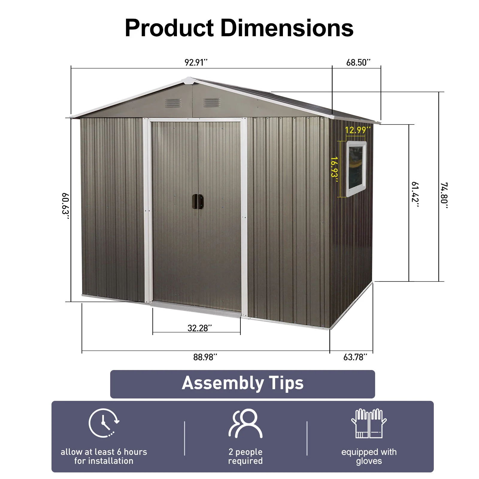 8Ft x 6Ft Outdoor Metal Storage Shed With Window (W540S00016) - Gray - Image 8