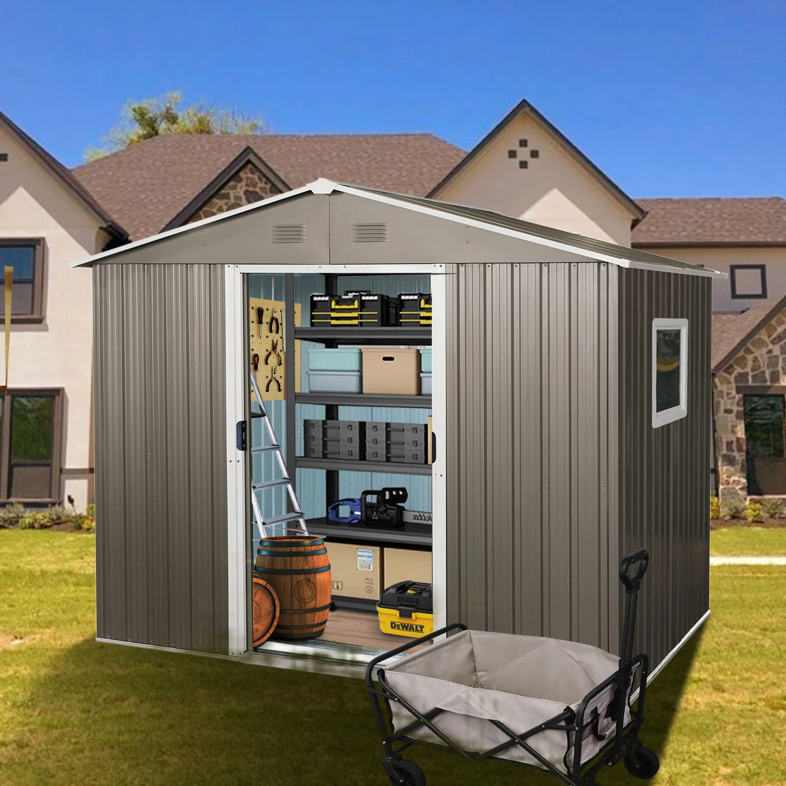 8Ft x 6Ft Outdoor Metal Storage Shed With Window (W540S00016) - Gray - Image 9
