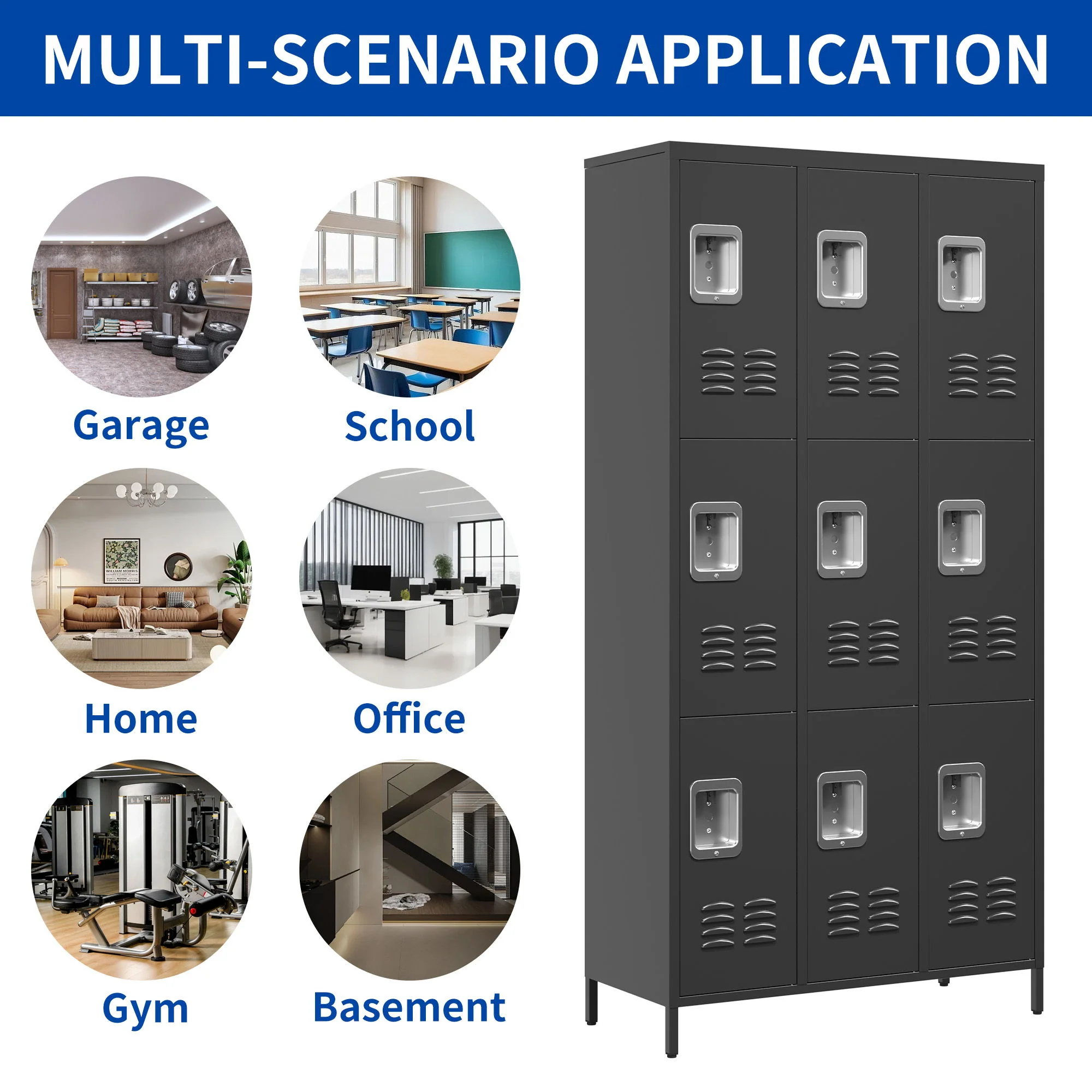 9 Door Lockers With Lock For Secure Storage And - Black - Image 2