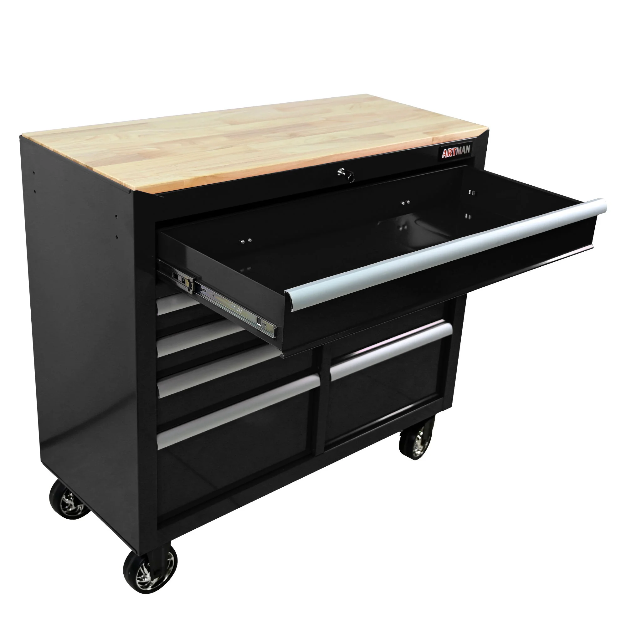 9 Drawer Multifunctional Steel Tool Cart With Wheels And Wooden Top - Image 17